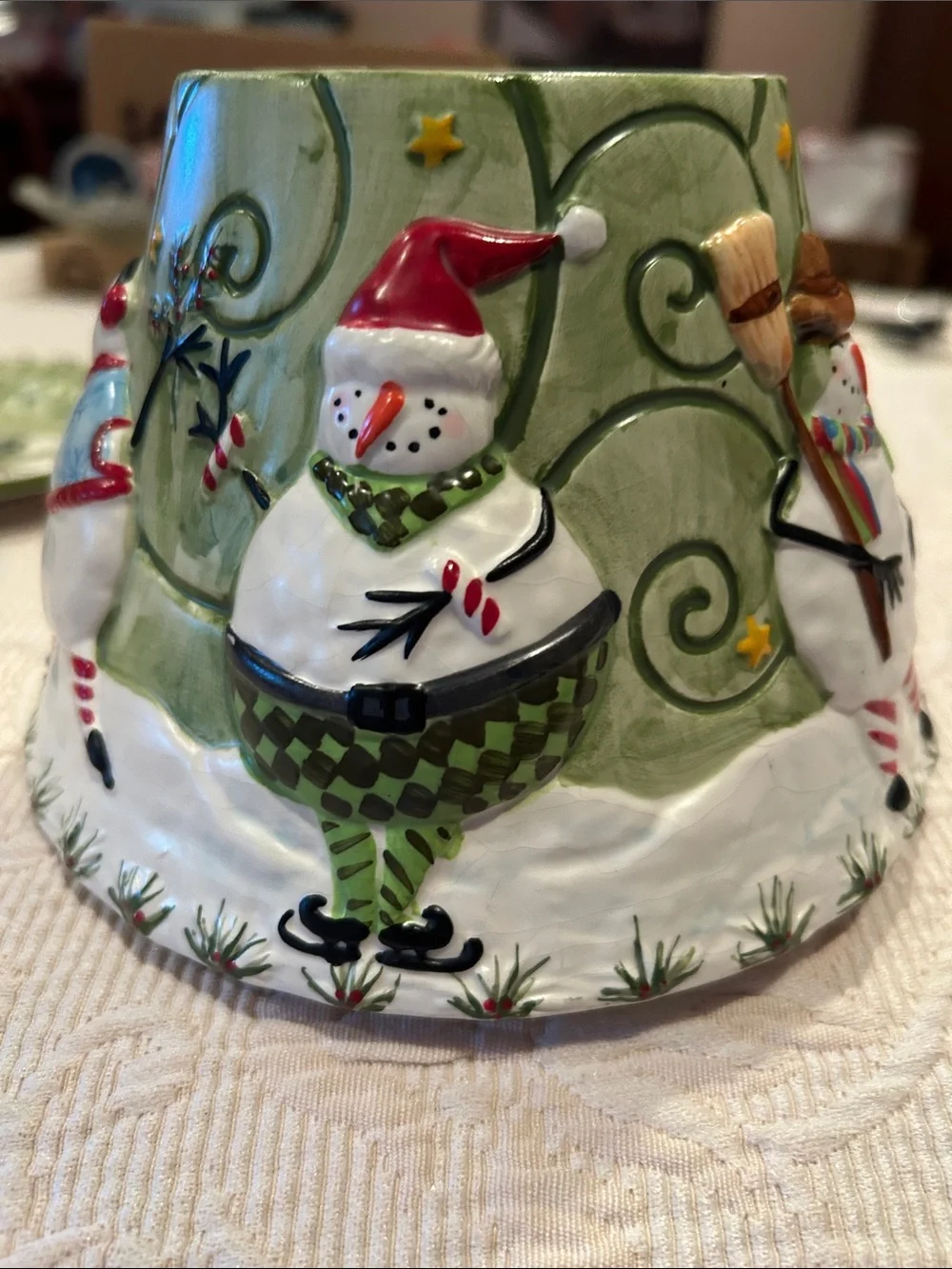 Yankee Candle Green Snowman Ceramic Plate and Holder
